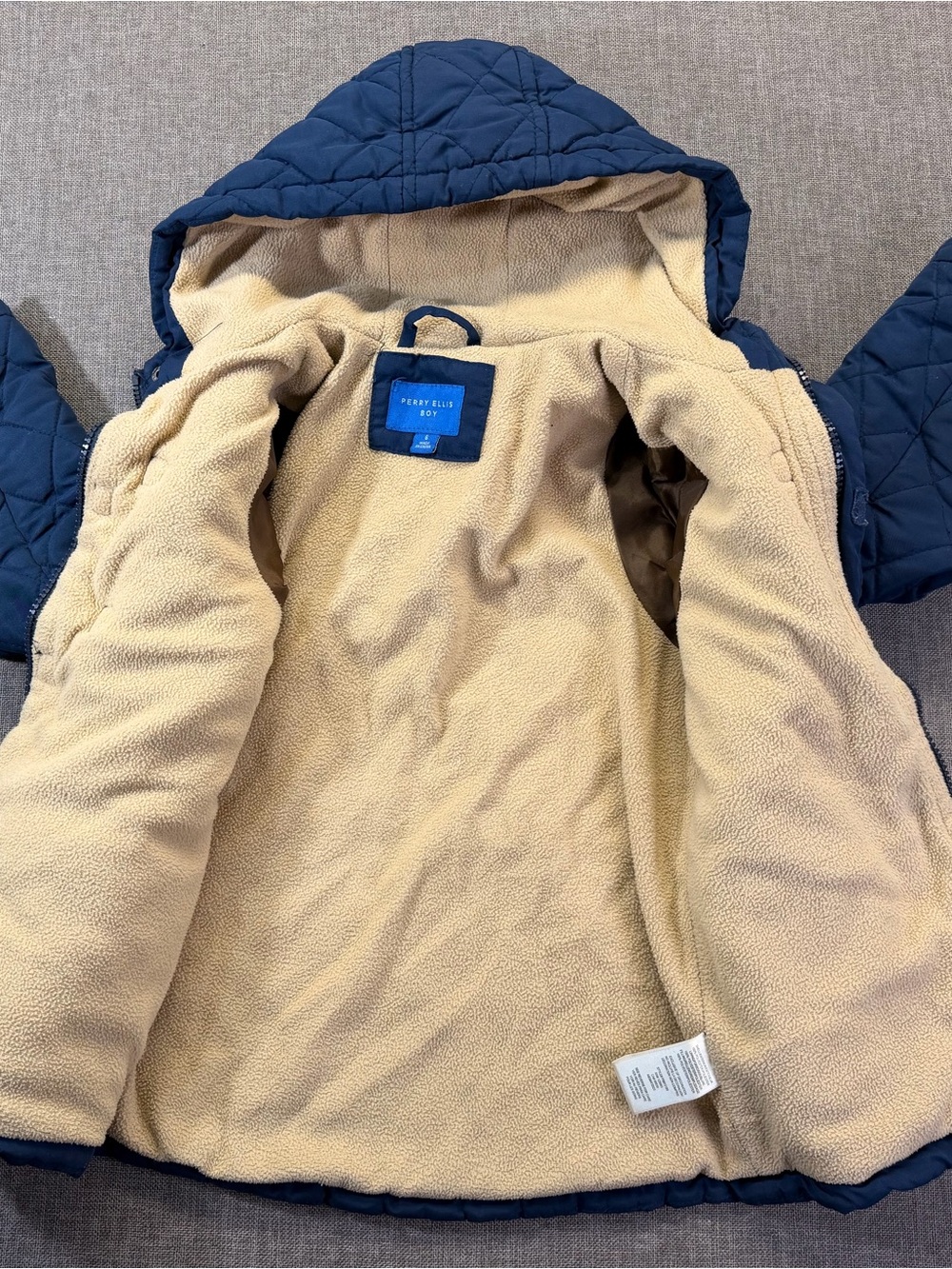 Perry Ellis Boys Navy Quilted Hooded Toggle Coat Size 6 - Picture 8 of 10